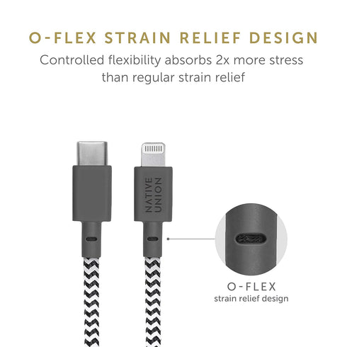 Native Union Belt Cable USB-C to Lightning, 4ft Ultra-Strong Reinforced Charging Cable with Leather Strap [MFi