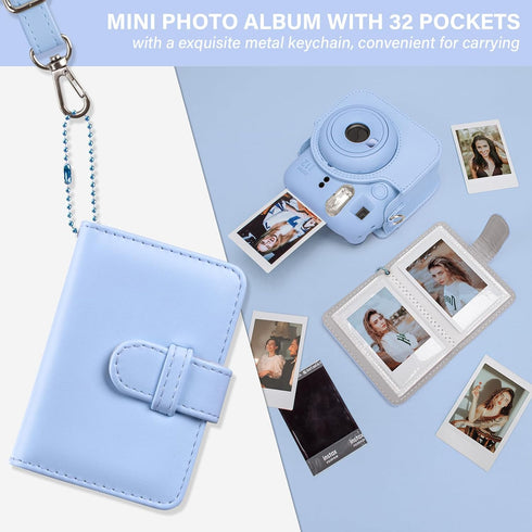 Camera Case and Album for Fujifilm Instax Mini 12, Carry Bag with Strap and Photo Album - Pastel Blue