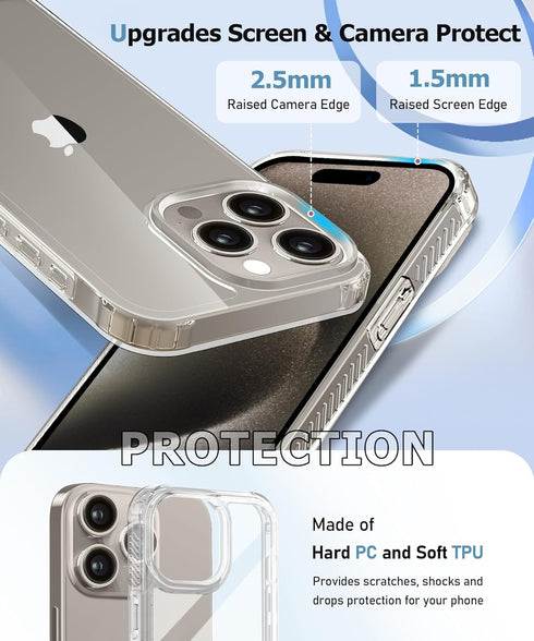 MIODIK Ultra Clear Case for iPhone 15 Pro Max 6.7" 2023, Slim Military-Grade, Anti-Yellowing + 2 Screen & Camera