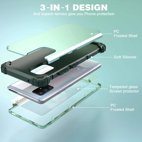 IDweel Galaxy A71 5G Case with Tempered Glass Screen Protector, Slim Hybrid 3 in 1 Heavy Duty Protection, Mint Green
