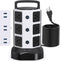 JACKYLED Power Strip Tower Surge Protector, 10ft Electric Charging Station, 12 Outlets, 6 USB Ports, Heavy Duty, White