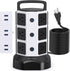 JACKYLED Power Strip Tower Surge Protector, 10ft Electric Charging Station, 12 Outlets, 6 USB Ports, Heavy Duty, White