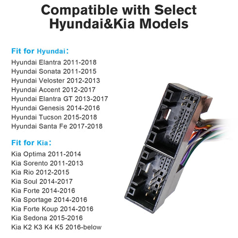 K2 42Pin 16Pin Car Radio Stereo Wiring Harness Kit Compatible with Hyundai Accent Elantra Sonata Tucson Kia Optima Rio