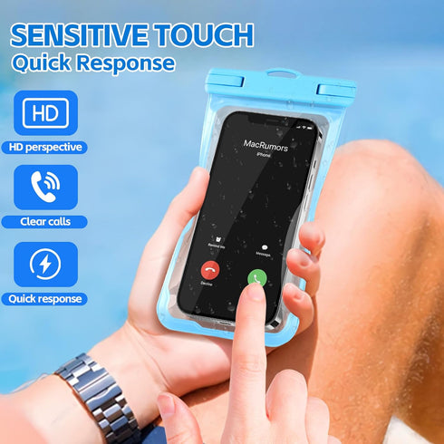 2 Pack Waterproof Phone Pouch, IPX8 Underwater Case for iPhone 15 14 13 Pro Max Samsung, Blue + Blue