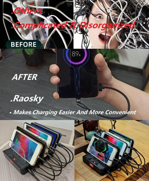 Magnetic Charging Cables 3in1, 540° Rotation Cable Sets for Smartphones (0.6ft+6.6ft), Black, 6pcs