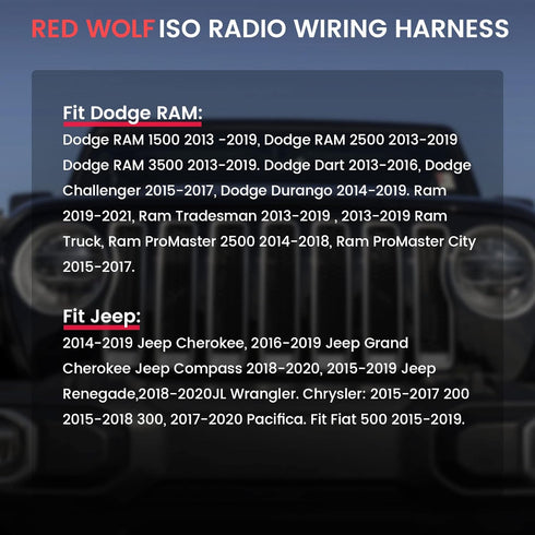 RED WOLF Car ISO Radio Wiring Harness Adapter Plug for 2013-2019 Dodge Ram Jeep Chrysler Fiat 500 CD Player