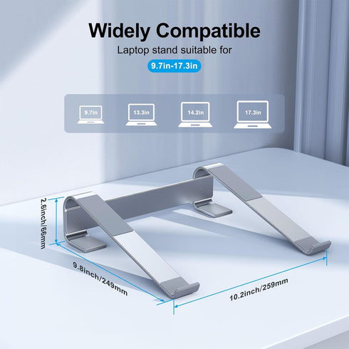 Aluminum Laptop Stand for Desk, Ergonomic Riser, Compatible with MacBook Pro/Air, Dell, HP, Lenovo, 10-17.3'' (Silver)