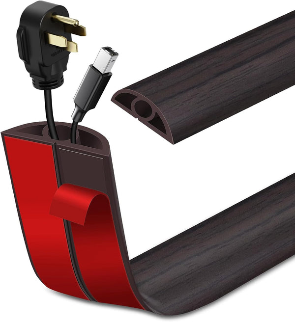 Floor Cord Cover Self Adhesive, Extension Cord Hider for Power Cord Protection, Dark Walnut, 10Ft