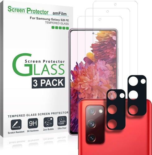 amFilm Tempered Glass Screen Protector and Camera Lens Protector for Samsung Galaxy S20 FE 6.5'' - Pack of 3+2