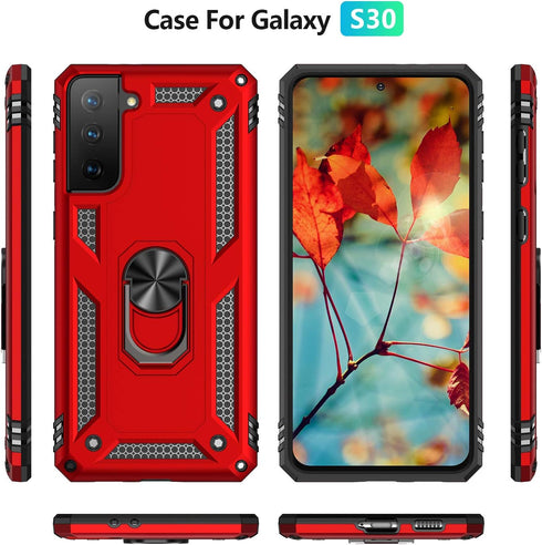 Samsung Galaxy S21 Plus 5G Case with HD Screen Protectors, Androgate Military-Grade Metal Ring Holder Kickstand