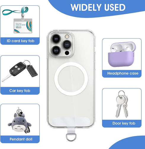 Phone Lanyard Patch Pad, 6Pcs Universal Phone Tether Tab Connector with Metal Ring for Cellphones Safety Drop