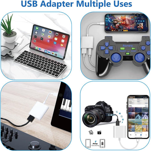 Lightning to USB Camera Adapter for iPhone, USB 3.0 Female OTG Cable for iPad to Connect Card Reader, USB Flash Drive