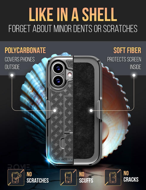 Rome Tech 17 Compatible with iPhone Case with Belt Clip, Heavy Duty Rugged Holster Cover with Kickstand, Shockproof
