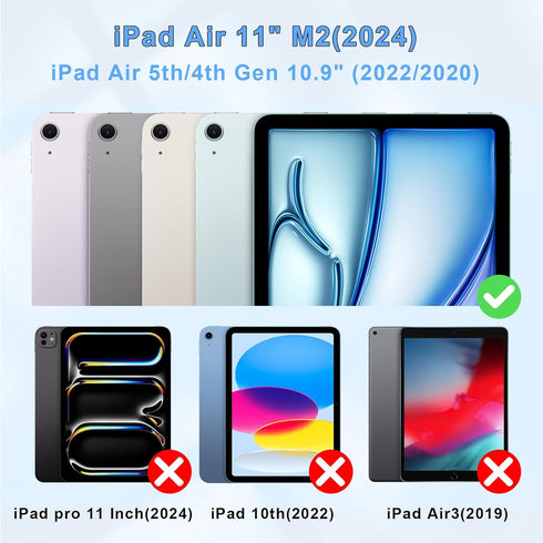 iPad Air 11" M2 (2024)/Air 5th/4th Gen 10.9" Case, Pencil Holder, Soft Leather Trifold Stand, Magnetic Smart Cover with