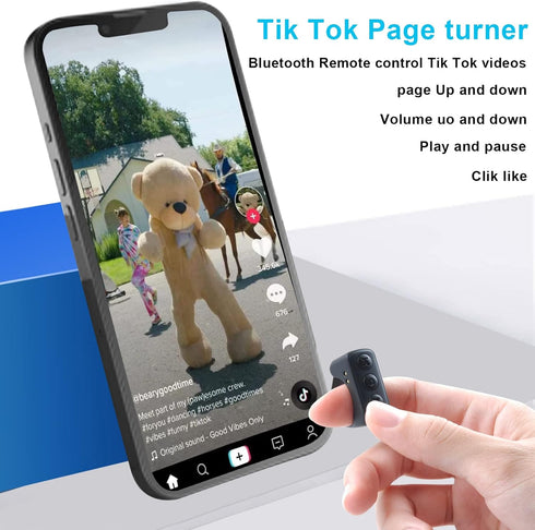 TIK Tok Bluetooth Remote Control Page Turner for iPhone, Android, Camera Remote Shutter, Bluetooth Ring, Black