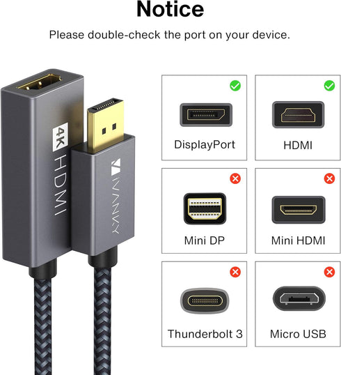 IVANKY Active DisplayPort to HDMI Adapter, 4K@60Hz, Unidirectional DP to HDMI, Grey, Compatible with HP, ThinkPad