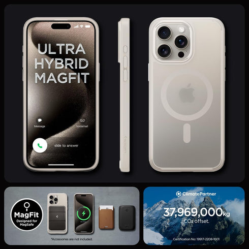 Spigen iPhone 15 Pro Max Case - Magnetic Ultra Hybrid MagFit, Military-Grade Protection, Anti-Yellowing, Frost Natural