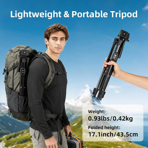 Fotopro 51'' 3-Way Camera Tripod, Lightweight Portable Travel Tripods for Camera and Phone with Head Remote Control