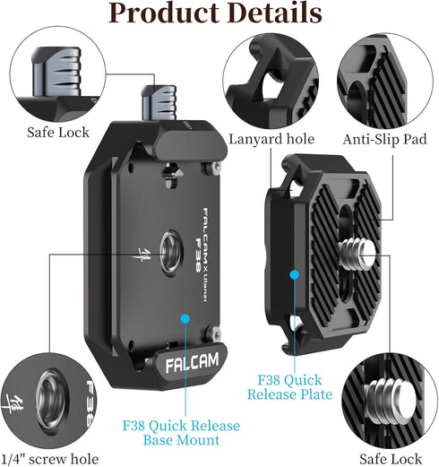 ULANZI F38 Camera Quick Release Plate with 1/4" to 3/8" Screw Thread, Quick Release System QR Plate Camera Tripod Mount