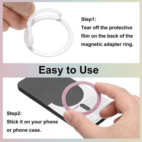 uxcell 3 Pcs Magnetic Adapter Ring, Universal Magnetic Wireless Charger Conversion Kit Sparkle Magnetic Metal Ring