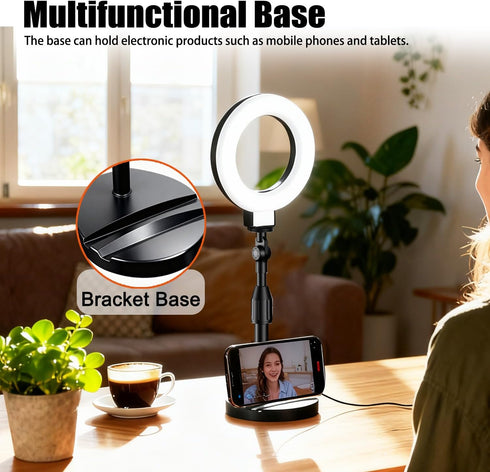 SULISAIS Desk Ring Light with Stand, Video Conference Lighting with Clip, Ring Light for Phone, Travel Selfie Light