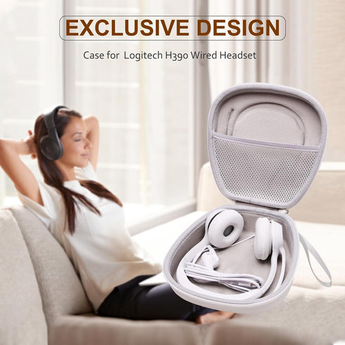 LTGEM Hard Headphone Case - White+Grey for Logitech H390, JLab Go Work, EAGLEND, JIAMQISHI, FEABASK (6.8"x7"x2.9")