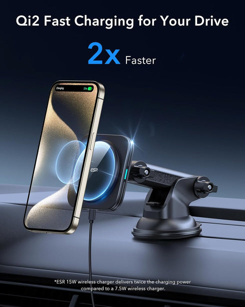 ESR Qi2 15W MagSafe Car Mount Charger, Dashboard/Windshield Magnetic Wireless Charger for iPhone 15/14/13/12