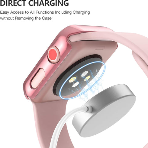 Misxi 2 Pack Hard PC Case for Apple Watch Series 2/3 38mm, Anti-Drop, Scratch Resistant, Lightweight, Rose Pink +