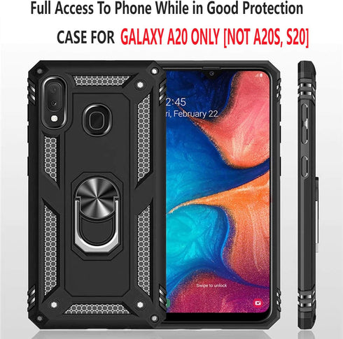 STARSHOP Compatible Samsung Galaxy A20 Phone Case with Tempered Glass Screen Protector, Military Grade Shockproof