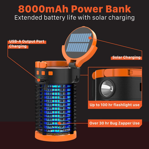 FosPower Bug Zapper Outdoor - 5-in-1 3300V Mosquito Zapper with 29600mWh Power Bank, Flashlight, Reading Light, SOS