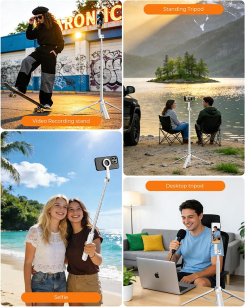 LuxeNova 72'' 360 Magnetic Selfie Stick Tripod for iPhone MagSafe One-Click Open Stable Stand, Strong Magnetic Mount