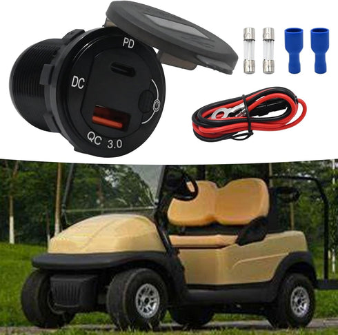 83W USB C Car Charger, 18W QC3.0 and 65W USB C Port, 12V Socket with Button Switch Smart Voltmeter for Car Golf Cart