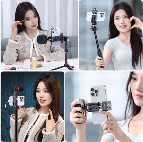 ULANZI MA33 Metal Phone Tripod Mount with 2 Cold Shoes, Adjustable Smartphone Tripod Adapter for iPhone and Samsung