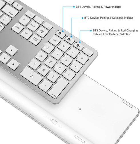 OMOTON Bluetooth Keyboard for Mac, Wireless with Numeric Keypad, Multi-Device, Rechargeable, Silver
