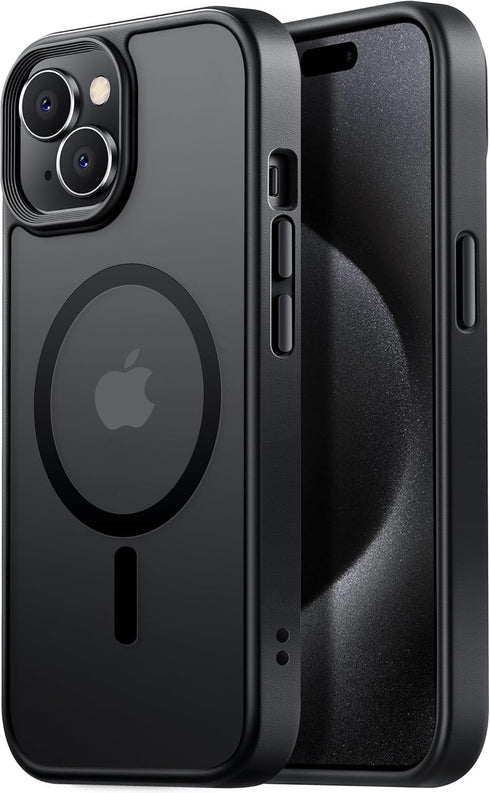 Tigowos Strong Magnetic Case for iPhone 15, 10FT Drop Resistant Matte Skin Feeling Back Cover, Shockproof Slim Fit,