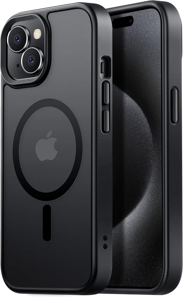 Tigowos Strong Magnetic Case for iPhone 15, 10FT Drop Resistant Matte Skin Feeling Back Cover, Shockproof Slim Fit,