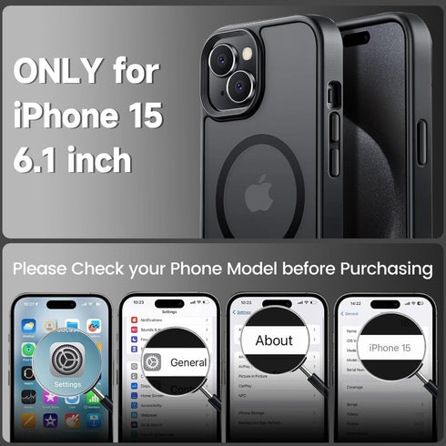 Tigowos Strong Magnetic Case for iPhone 15, 10FT Drop Resistant Matte Skin Feeling Back Cover, Shockproof Slim Fit,