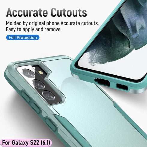 LMDAMZ Galaxy S22 Rugged Shock Resistant Case (6.1") with Magnetic Car Mount & 2 HD Tempered Glass Protectors (Green)