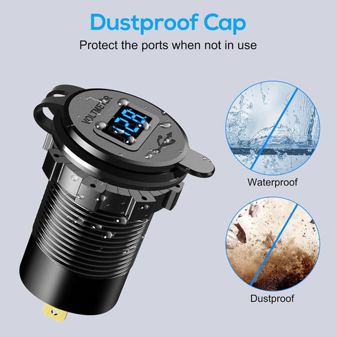 Linkstyle 12V USB Outlet Charger Socket Panel, Dual 18W QC3.0 USB-A & Dual 30W PD USB-C Port, LED Voltmeter for Car