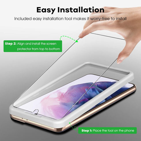JETech 2-Pack Screen Protector for Samsung Galaxy S21 6.2" - HD Clear Tempered Glass with Camera Lens Protector & Easy