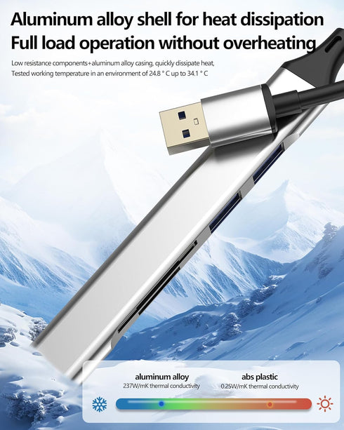 WASRUYI (5in1) 3.0 USB Hub TF SD Card Reader Adapter Port Accessorie Laptop Pc Gaming Extension Computer Cable Extender
