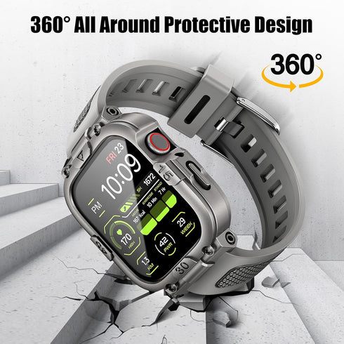 Dsytom Waterproof Case with Band for Apple Watch 45mm 44mm 41mm 40mm, Rugged Strap with Tempered Glass Protector