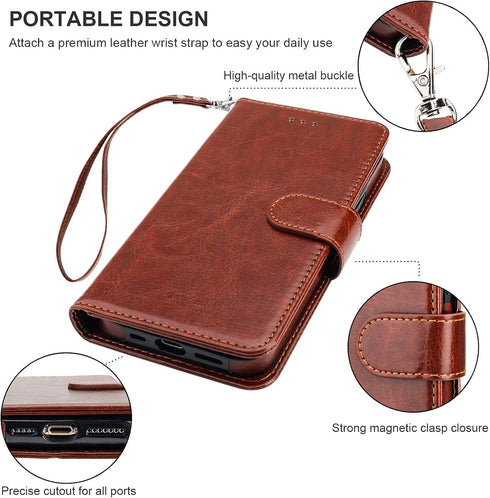 Bocasal Wallet Case for iPhone 11 Pro Max, PU Leather Kickstand, Shockproof Protective Flip Cover (Brown)
