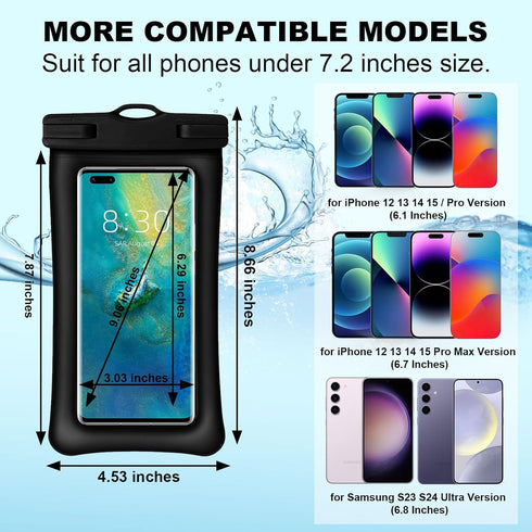 2 Pack IPX8 Waterproof Phone Pouch with Lanyard, Floatable Case for iPhone 15 14 13 12 Pro/Pro Max, Galaxy S24/S23