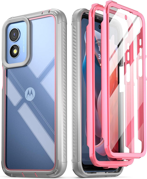 Poetic Guardian Case for Motorola Moto G Play 4G (2024), 20 FT Mil-Grade Drop Tested, Full-Body Hybrid Pink/Clear