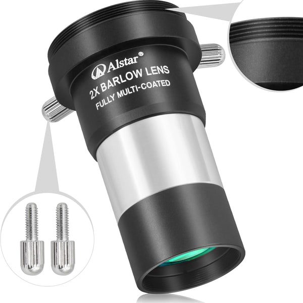 Alstar 1.25" 2X Barlow Lens, MultiCoated Metal with M42x0.75 Thread Camera Interface for Telescopes