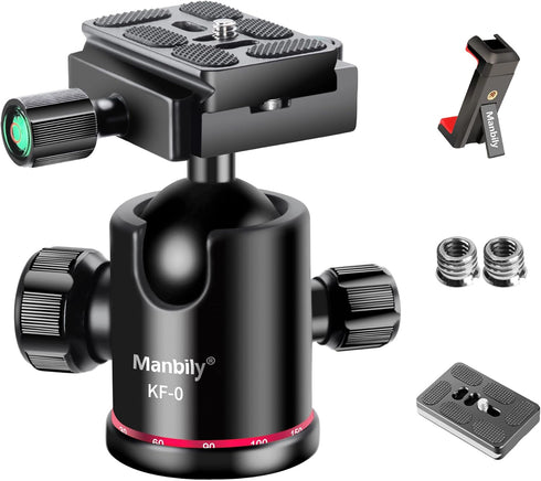 Manbily Ball Head Tripod Head - 360° Panoramic Monopod with Metal Aluminum Body, Extra Arca Swiss Plate, 17.6lbs Load