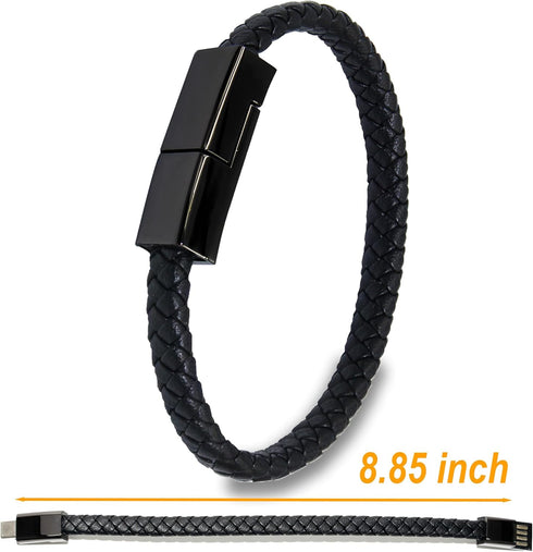 SEANADO Leather Bracelet Charger USB Cable, Braided Portable Travel Charger for iPhone and Android, 8' Length