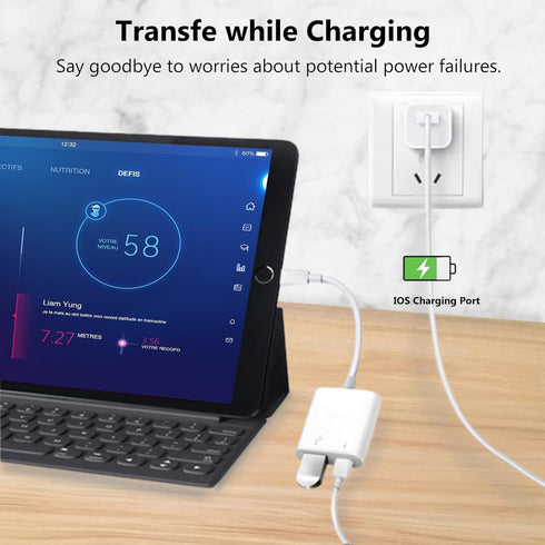 Lightning to USB Camera Adapter with Charging Port for iPhone, Portable USB 3.0 Female OTG Cable for iPad to Connect