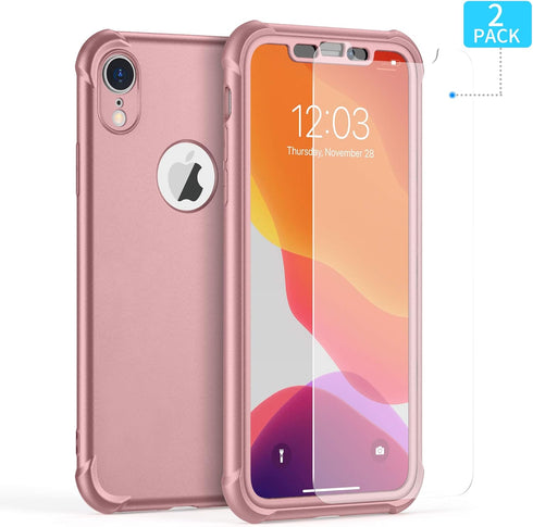 ORETECH iPhone XR Case with 2 x Screen Protectors, 10 Ft Military Grade Drop Test, Rose Gold